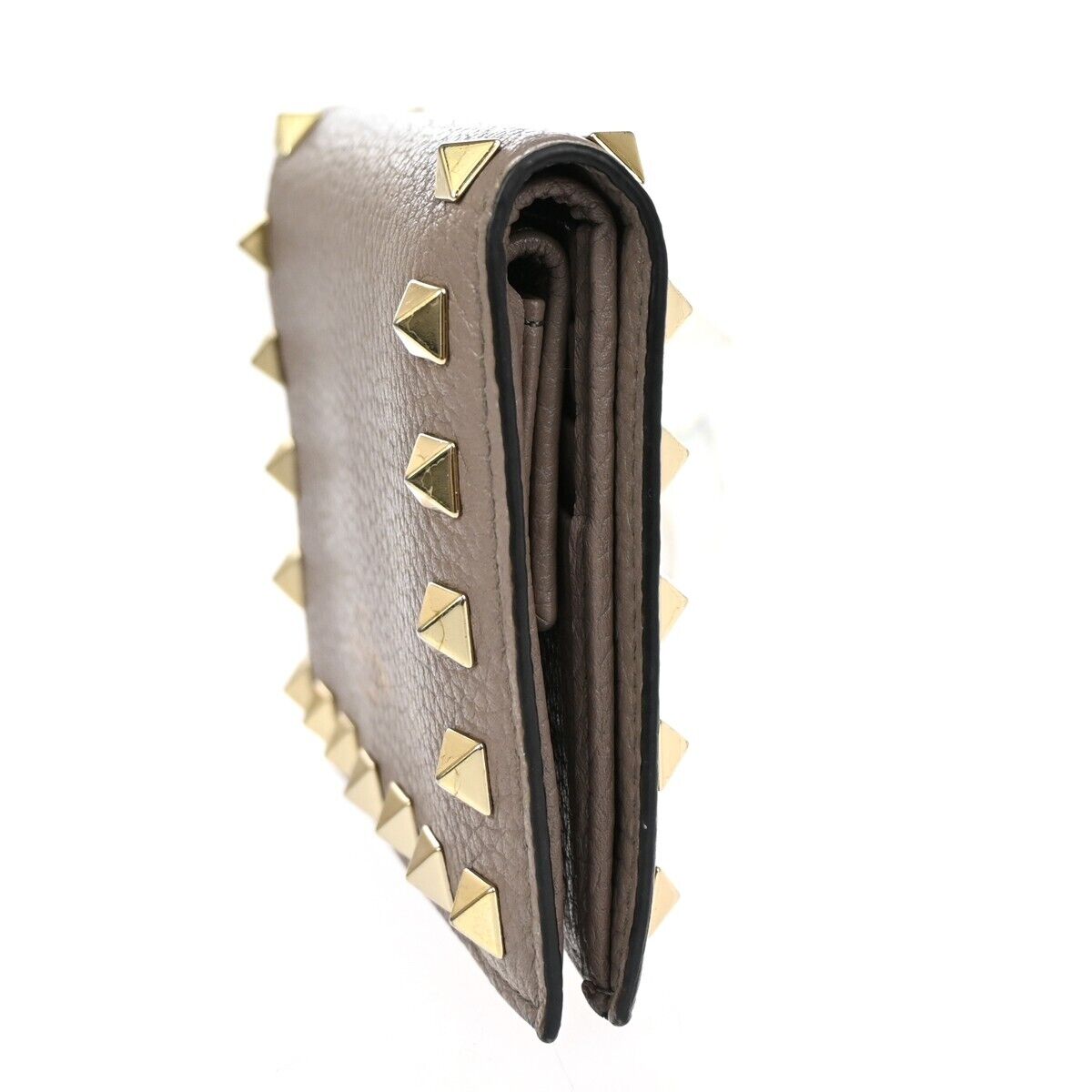 VALENTINO GARAVANI Bifold  Wallet Purse Rockstud Leather Beige Italy 69FA051