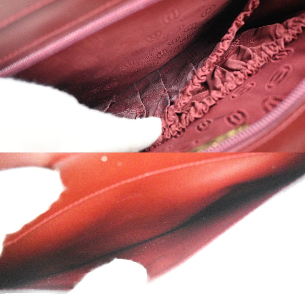 Must De Cartier 2C Clutch Hand Bag Leather Red Gold-Plated 01EF966