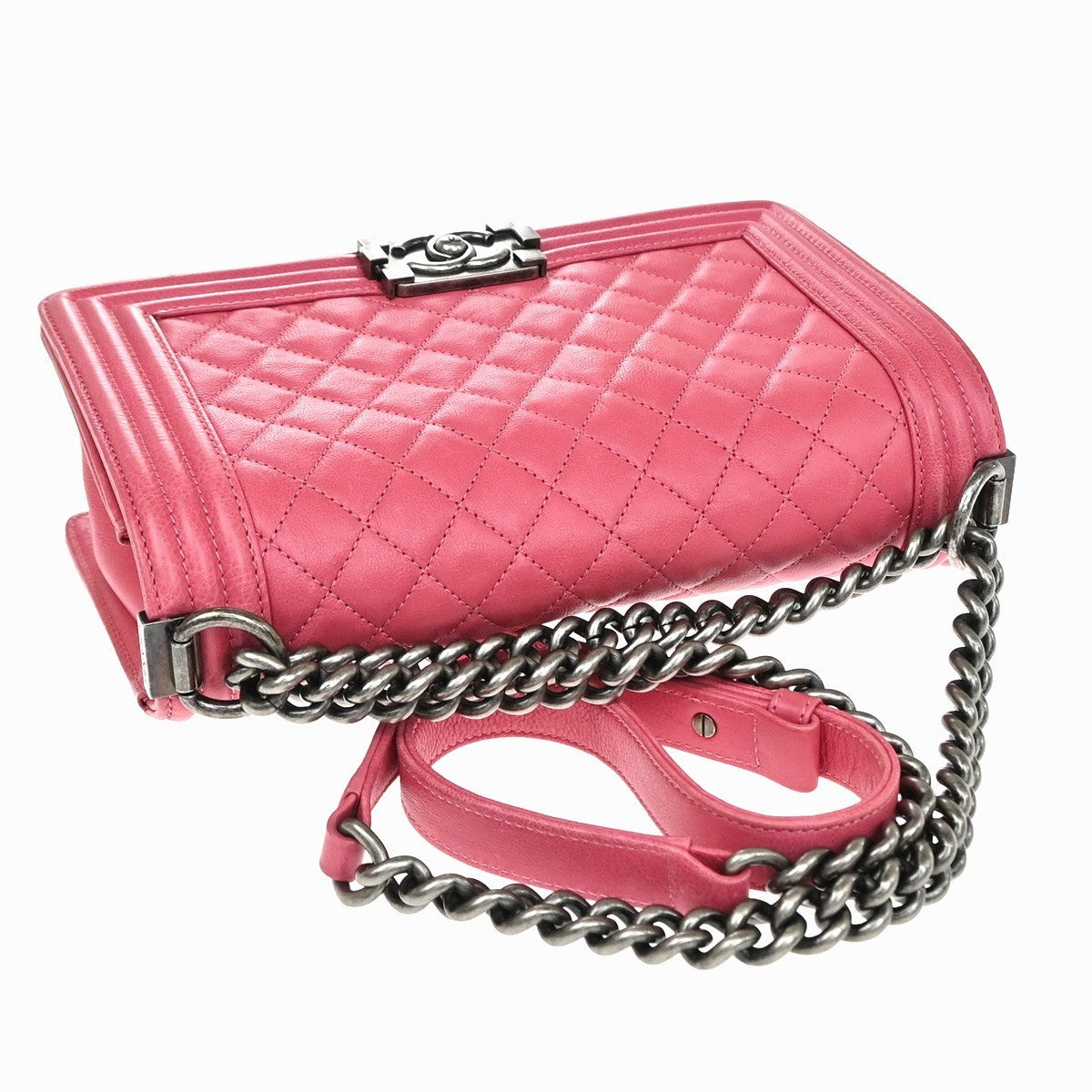 CHANEL CC Boy Chain Shoulder Bag Leather Pink SHW Italy 321RP171