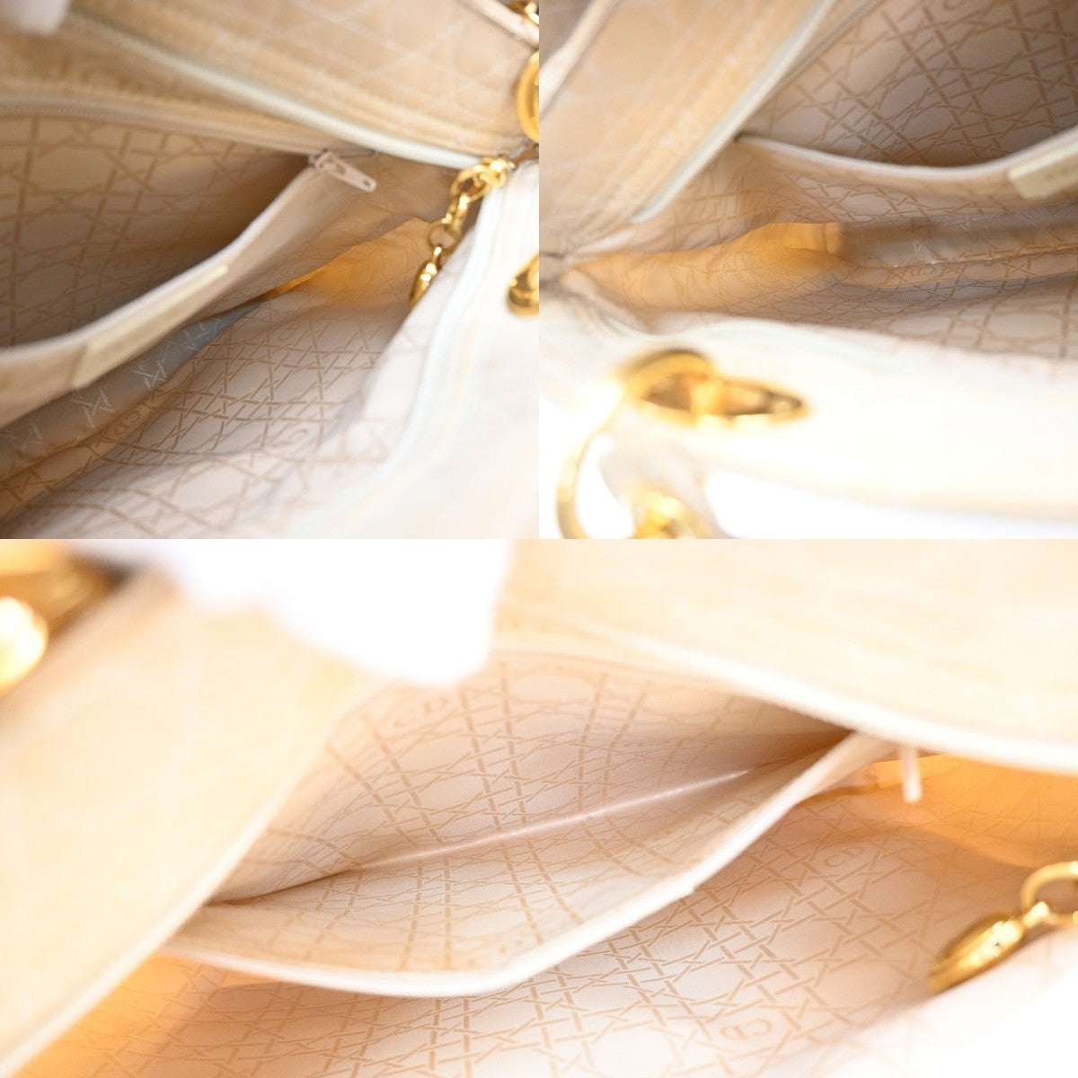 CHRISTIAN DIOR Lady Cannage Tote Hand Bag Nylon Leather Beige GHW Italy 82EF879