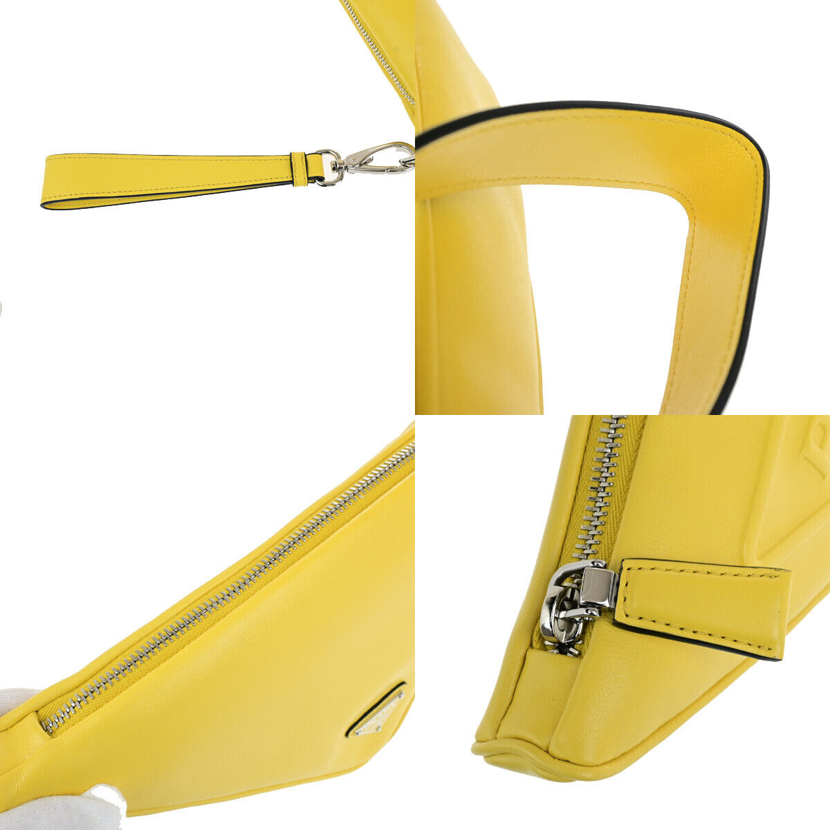 PRADA Logo Triangle Clutch Hand Bag Grace Lux Leather Yellow Sole SHW 43RK741