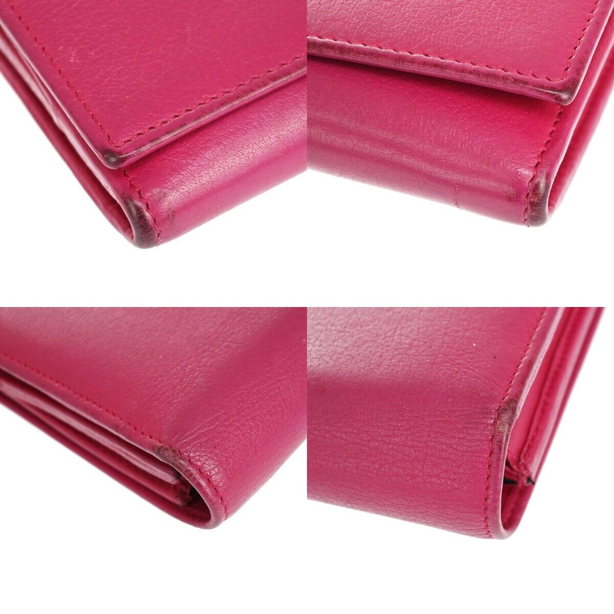YVES SAINT LAURENT YSL Logo Long Zipper Wallet Purse Leather Pink 66SH355