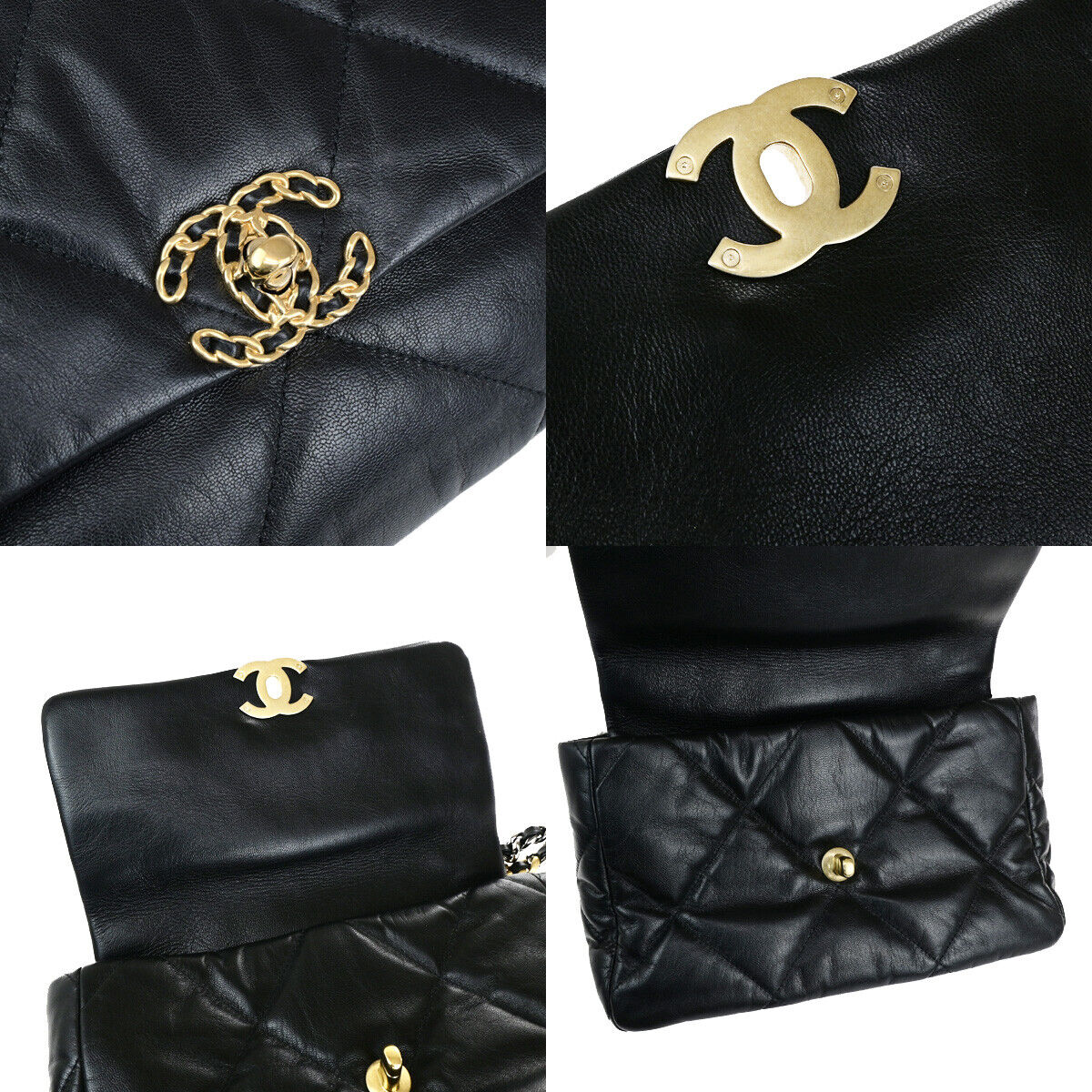 CHANEL 19 CC Logo Matelasse Chain 2Way Shoulder Hand Bag Leather BK GHW 728RK738