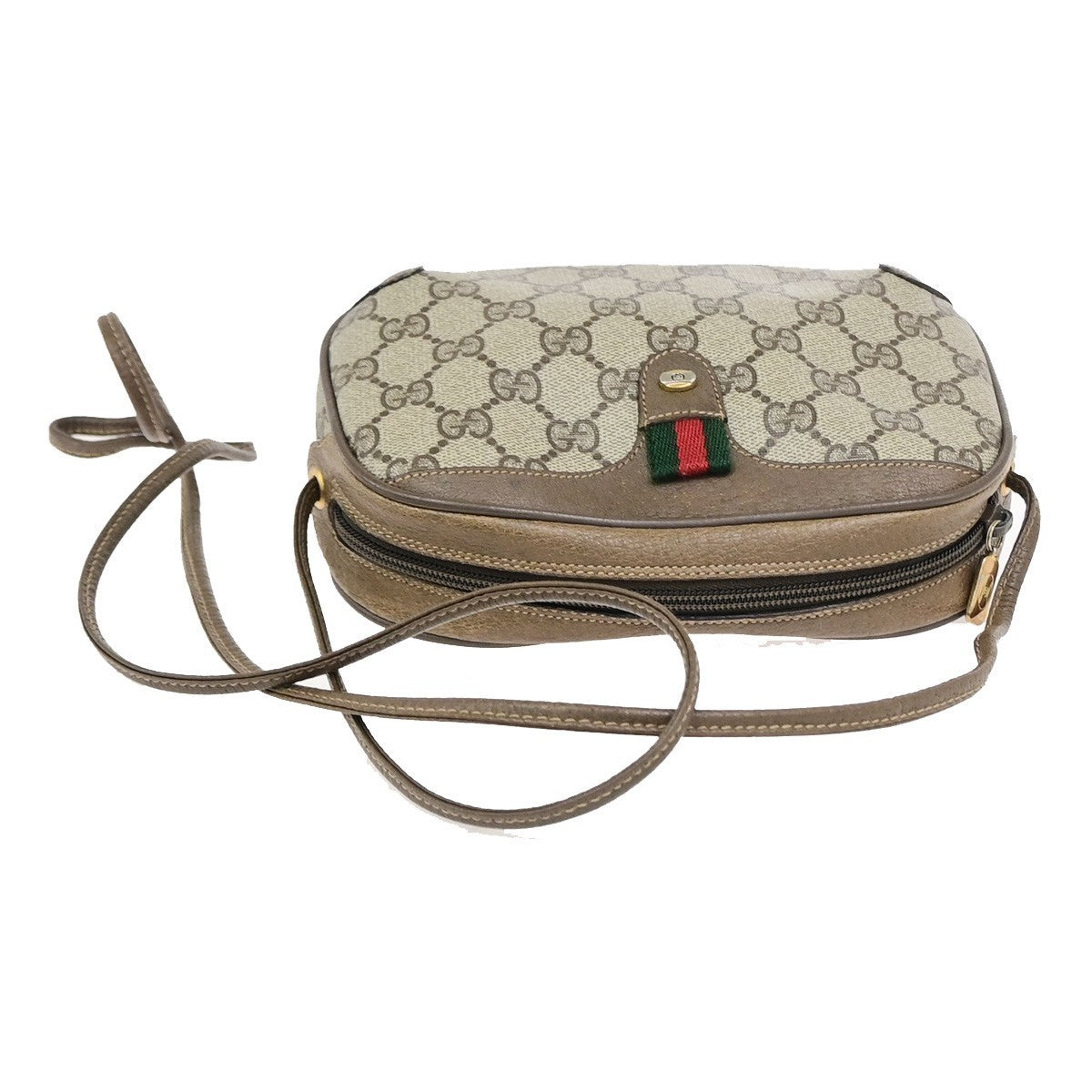 GUCCI Logo Sherry Web GG Pattern Mini Shoulder Bag PVC Leather Brown 68KD111