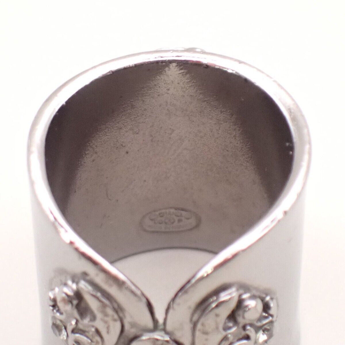 CHANEL CC Logo Rhinestone Ring 06P  Silver Plated France Accessory 34YE511