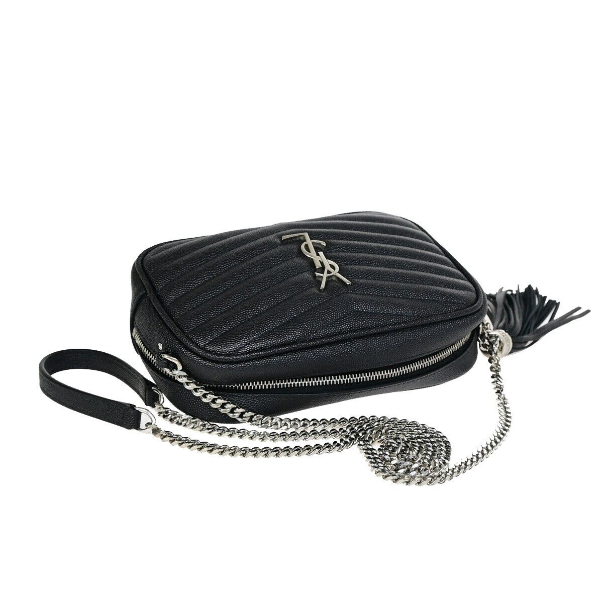 SAINT LAURENT YSL Logo Lou Chain Mini Shoulder Bag Leather Black SHW 675RJ866