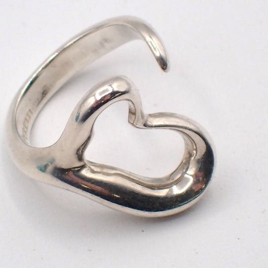 Tiffany & Co. Logo Open Heart  Elsa Peretti Ring US Size 6 Silver Ag 925 09KP564