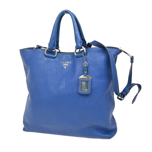PRADA MILNO Logo 2Way Shoulder Hand Bag Leather Blue Silver-plated 70FB647