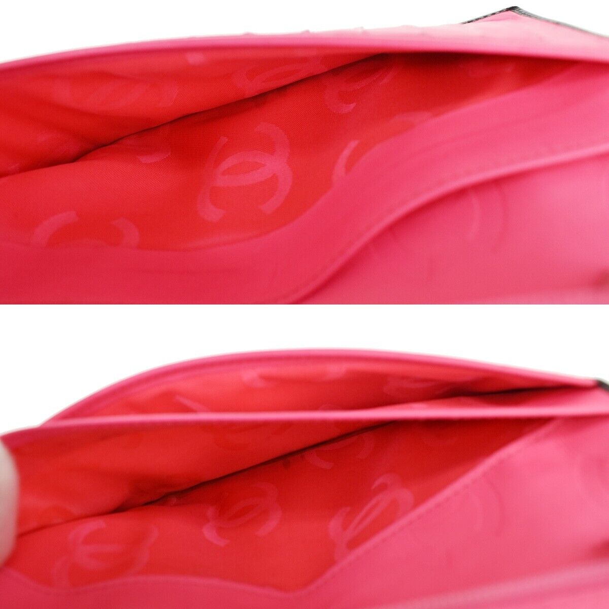 CHANEL CC Logo Cambon Long Bifold Wallet Leather Black Pink Italy 87SH089