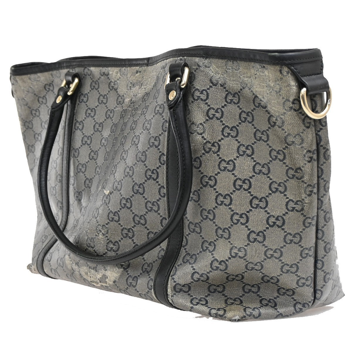 GUCCI GG Crystal Tote Shoulder Bag Coating Canvas Leather Black GHW 60DA042