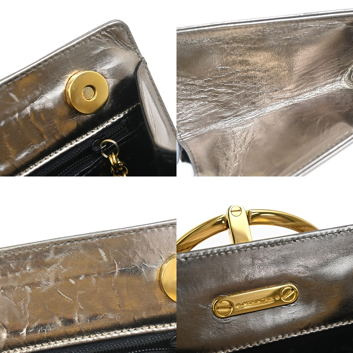 SALVATORE FERRAGAMO Gancini Metal Handle Clutch Hand Bag Leather Gold 62FB855