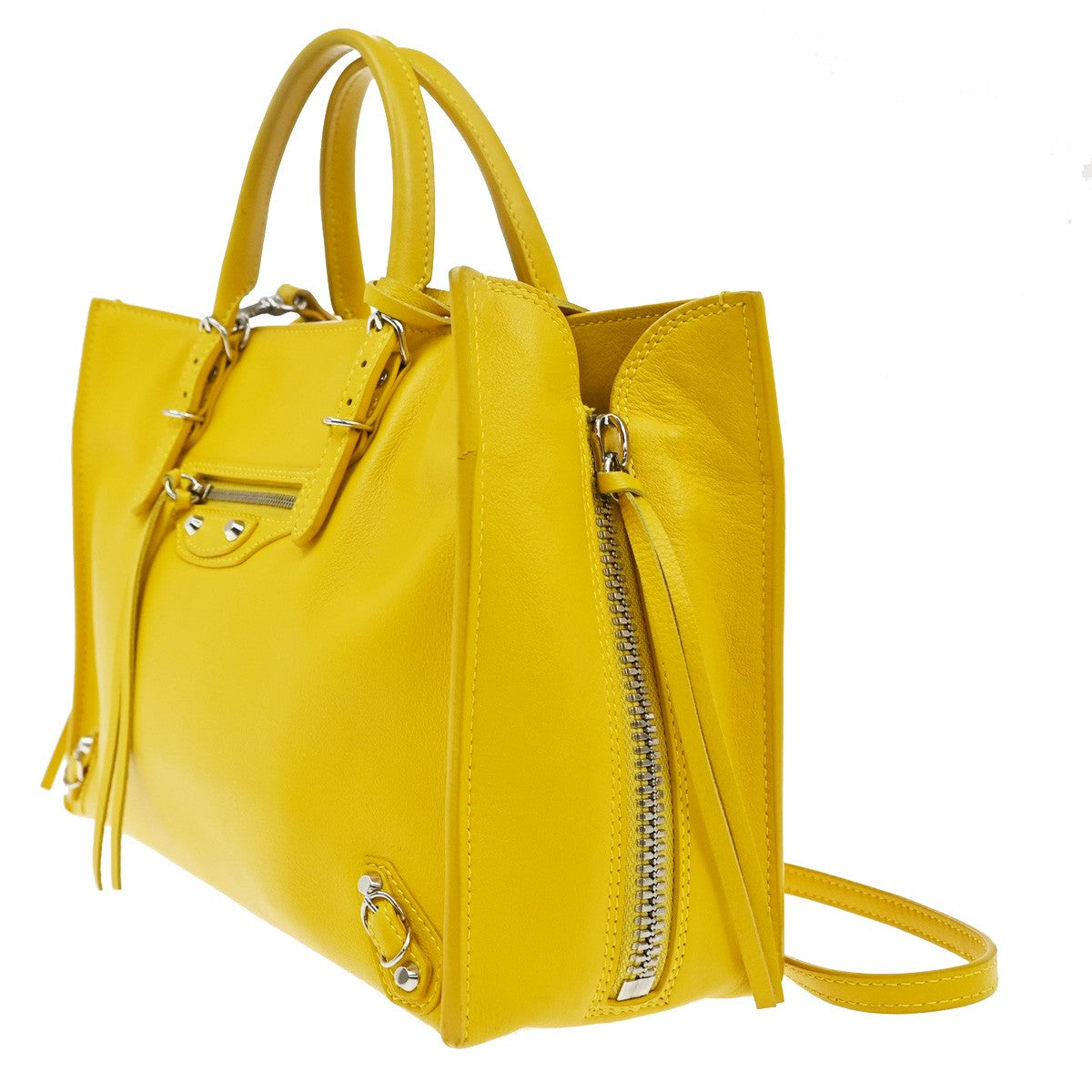BALENCIAGA Paper Mini 2Way Shoulder Hand Bag Leather Yellow SHW Mirror 97YH797