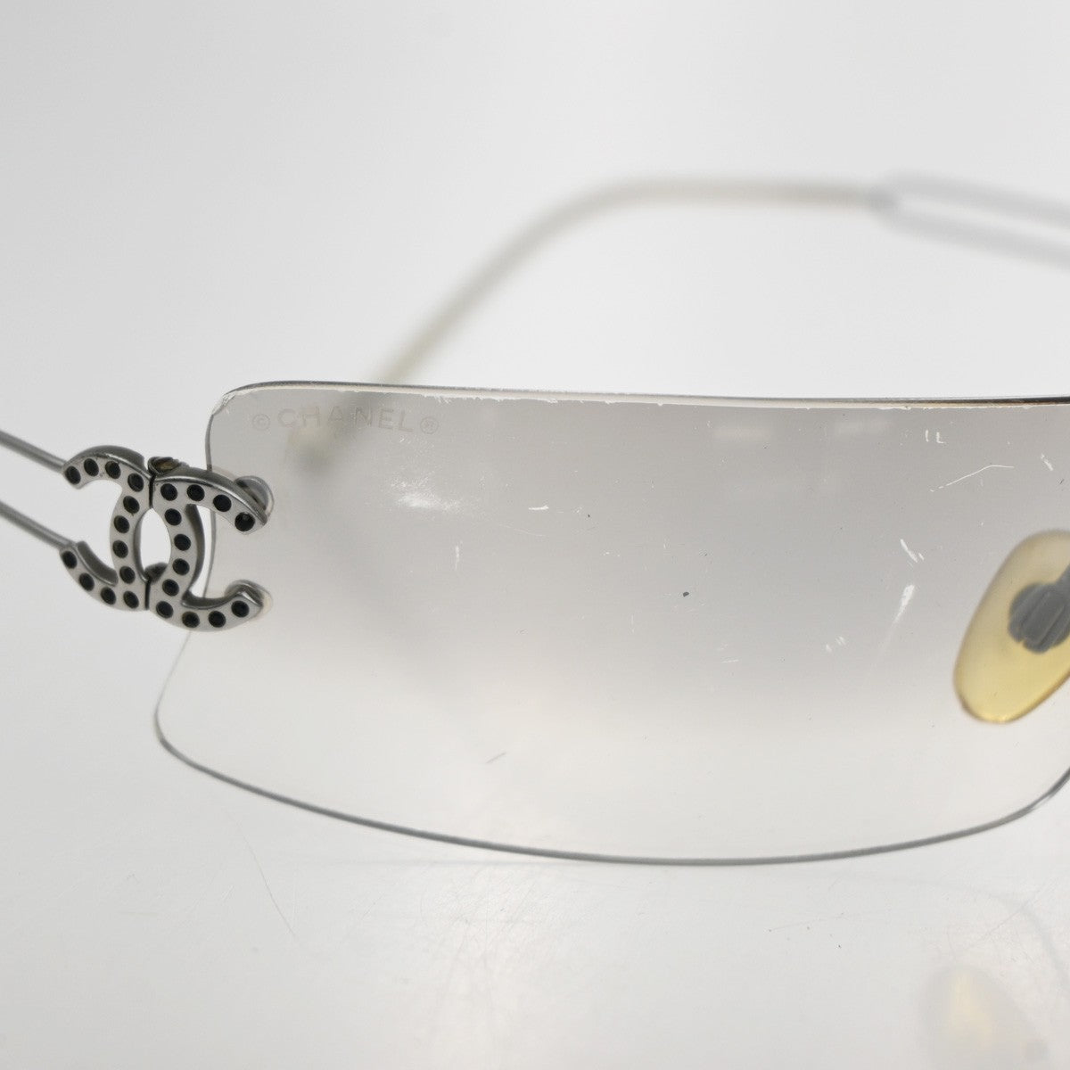 CHANEL CC Logo Rhine Stone Sunglasses Eye Were Plastic Metal Silver 63RL856