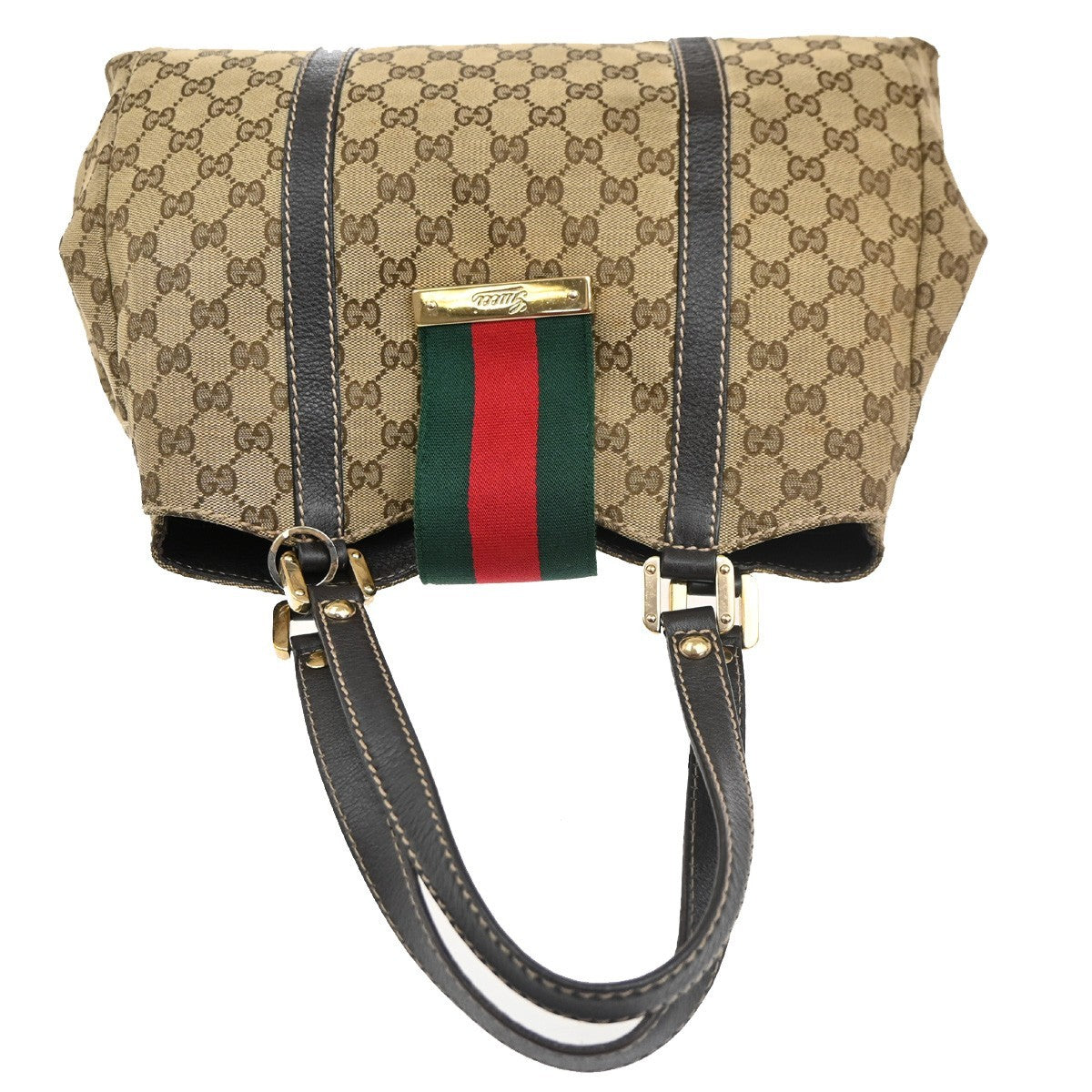 GUCCI GG Sherry Line Shoulder Hand Bag Canvas Leather Beige GHW Italy 64MA161