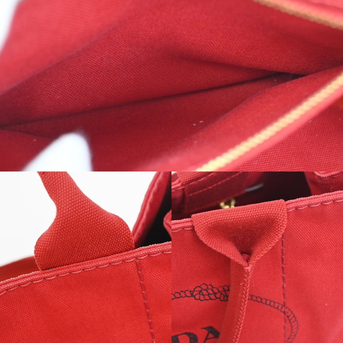 PRADA Logo CANAPA Shoulder Hand Tote Bag Canvas Leather Red GHW Italy 34AA200