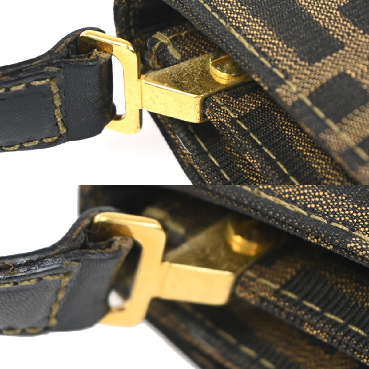 FENDI Logo Zucca Pattern Shoulder Bag Canvas Leather Brown Italy 95RL731
