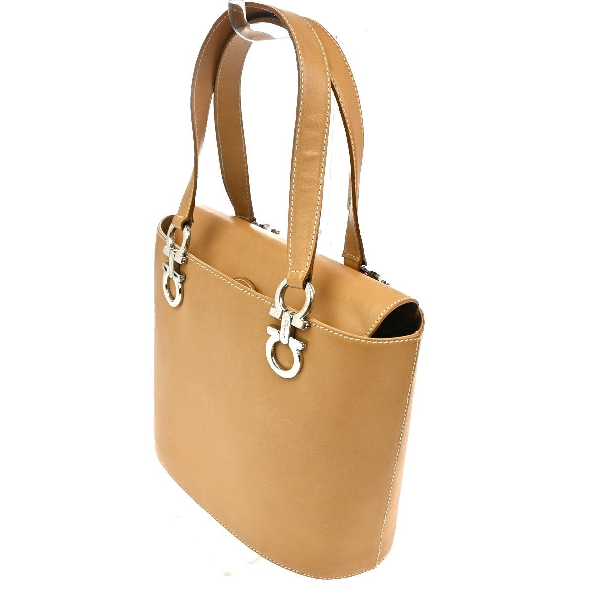 SALVATORE FERRAGAMO Gancini 2Way Shoulder Hand Bag Leather Brown Silver 36TA414