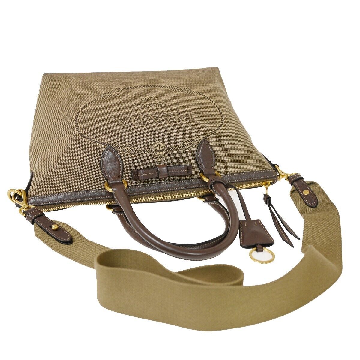 PRADA MILANO 2Way Crossbody  Shoulder Bag Canvas Leather Brown  70SH177