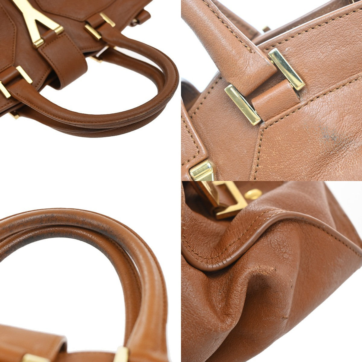 YVES SAINT LAURENT Y Cabas Chyc 2Way Shoulder Hand Bag Leather Brown GHW 73KP033