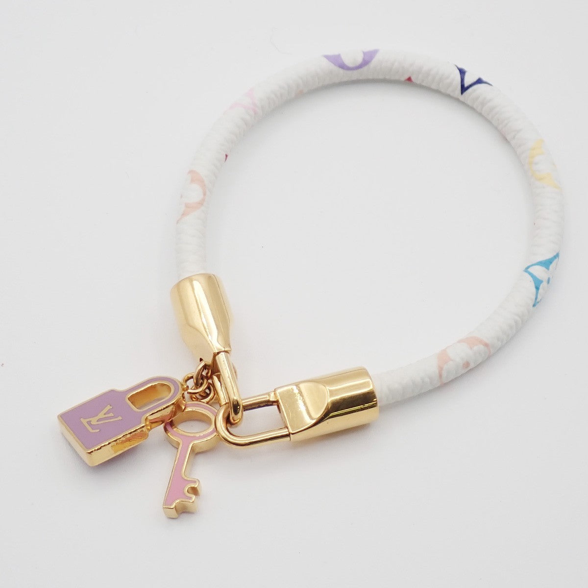 LOUIS VUITTON Luck It Bracelet Monogram Multi Leather White GHW M6604F 34AA176