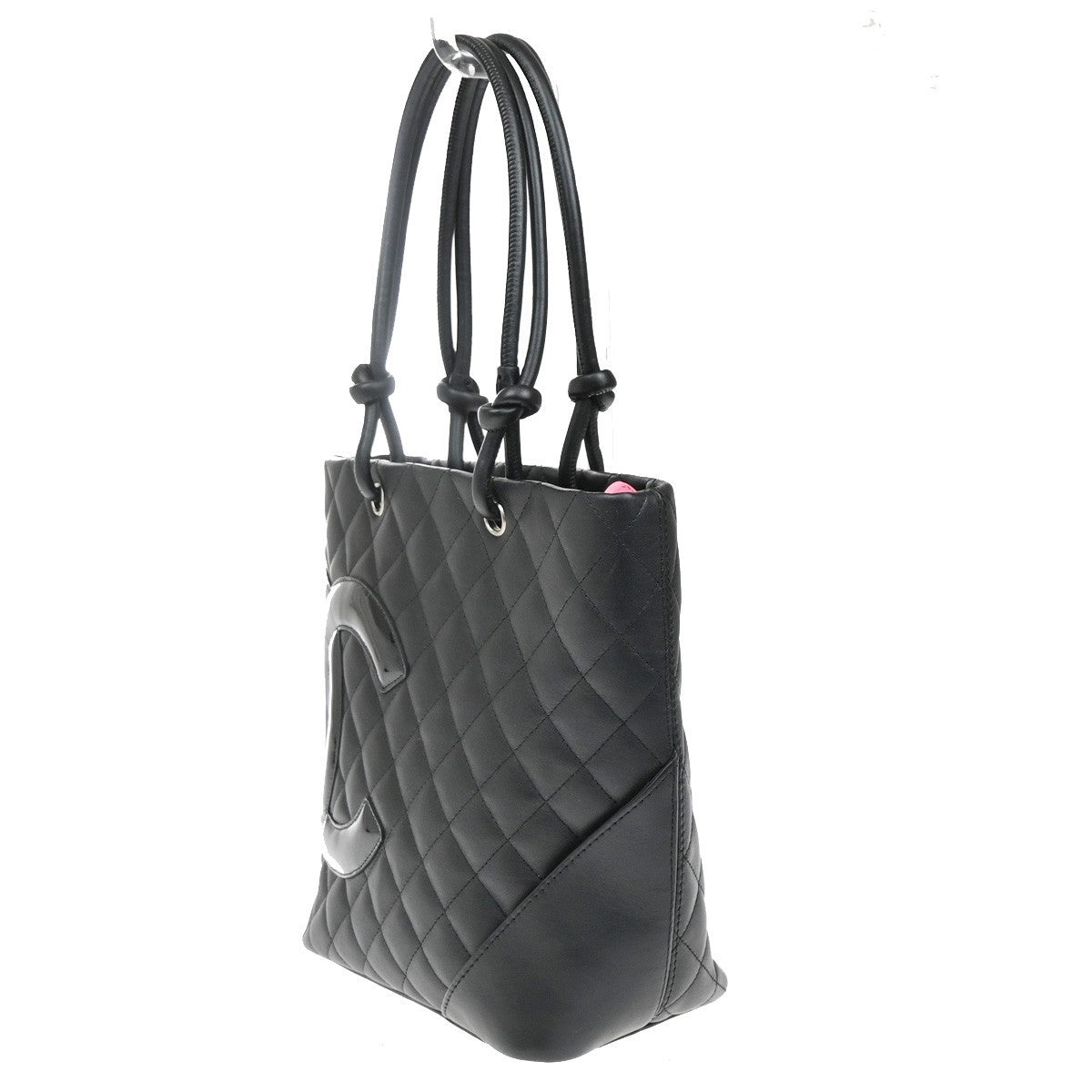 CHANEL CC Logo Medium Shoulder Tote Bag Leather Black Pink SHW Italy 304RL570
