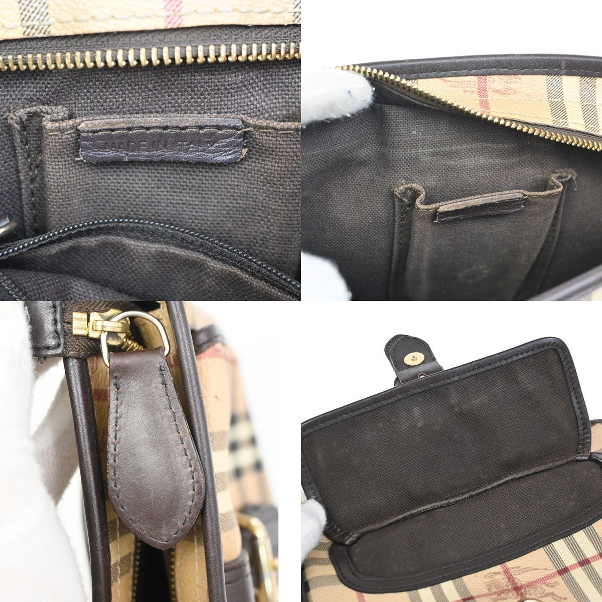 BURBERRY Logo Nova Check Shoulder Bag PVC Leather Beige Black GHW Italy 32DA066