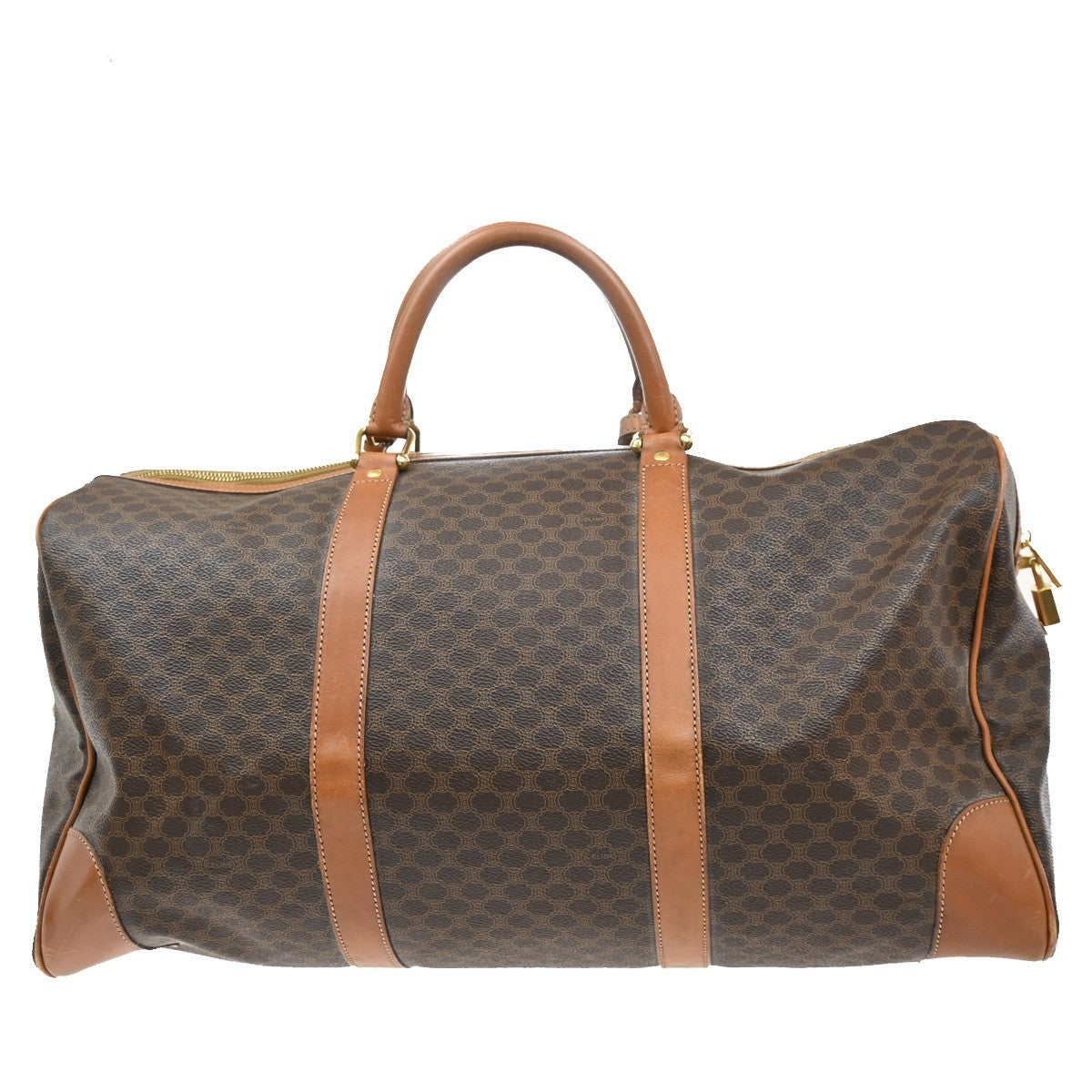CELINE Logo Macadam Pattern Travel Hand Boston Bag PVC Leather Brown 62CA283