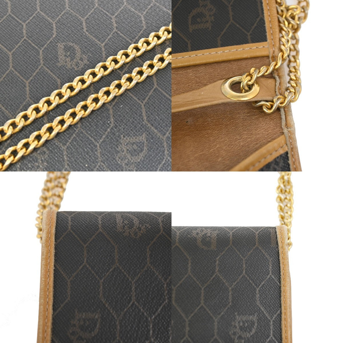 CHRISTIAN DIOR Logo Honeycomb 2Way Chain Shoulder Bag PVC Leather BN GHW 69KC690
