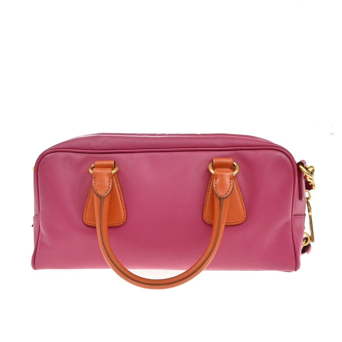 PRADA MILANO Logo 2Way Shoulder Hand Bag Saffiano Leather Pink Orange75KB303