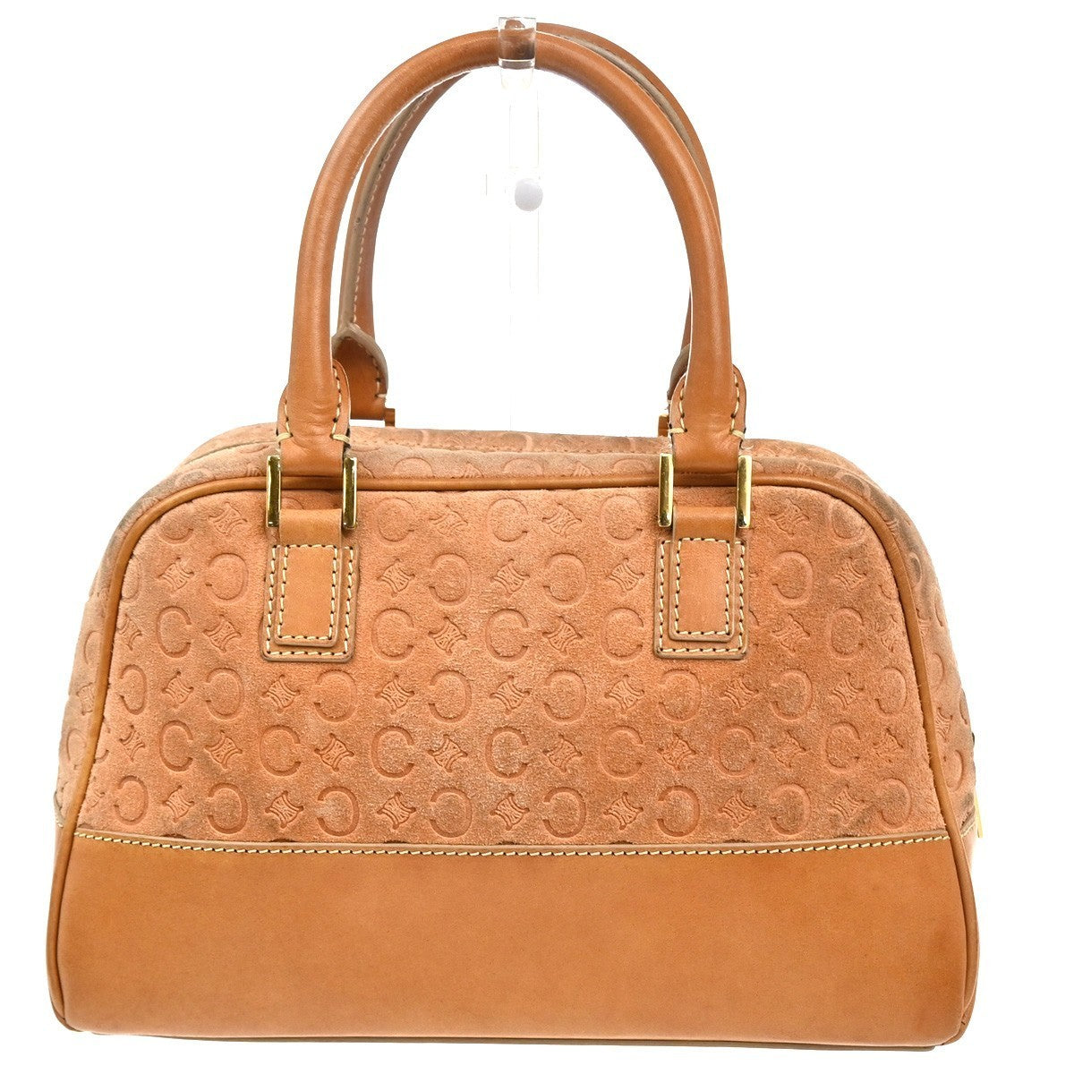 CELINE Logo C Macadam Pattern Hand Bag Suede Leather Orange Brown Italy 68MA192