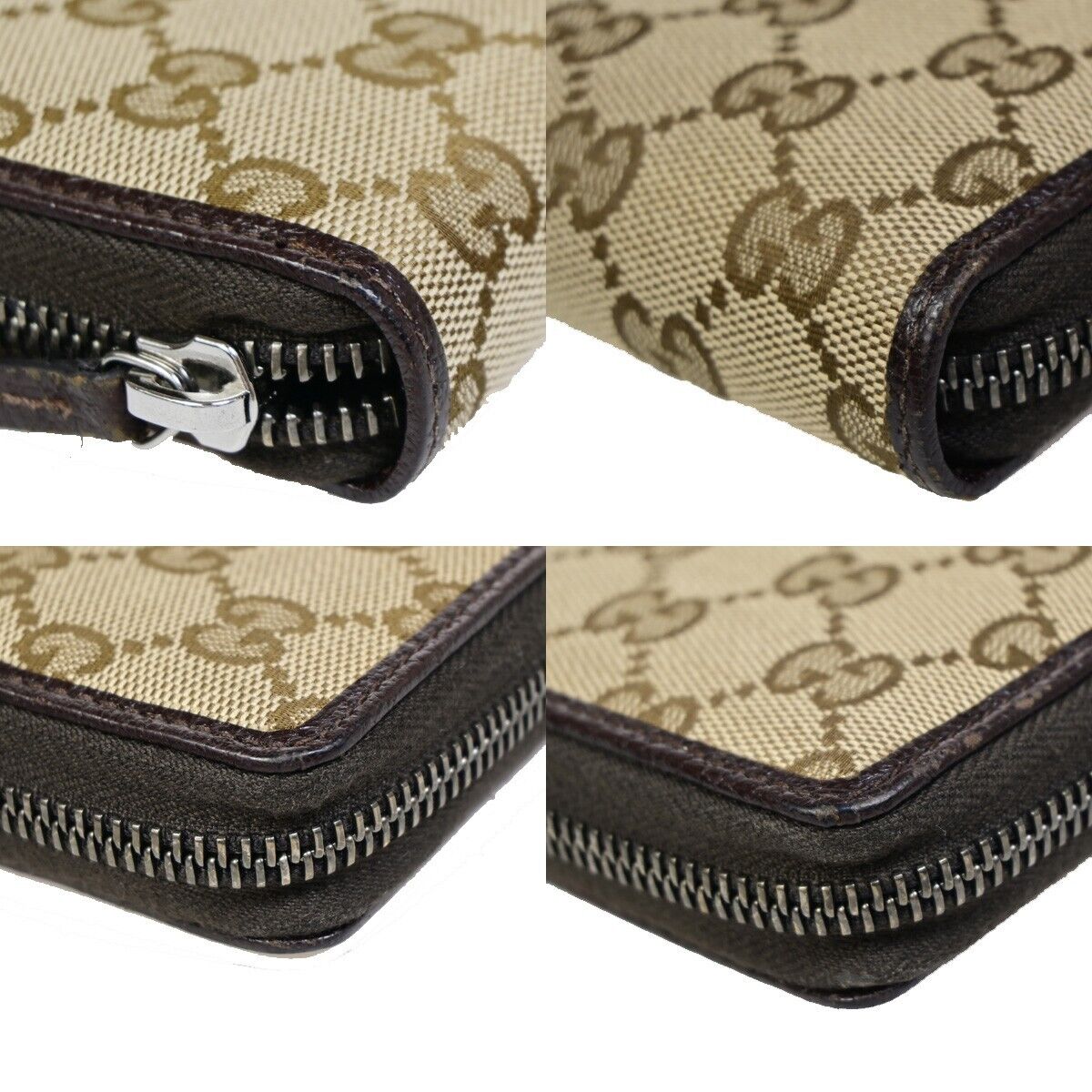 GUCCI Logo GG Pattern Long Bifold Zipper Wallet Canvas Leather Brown 39EB038