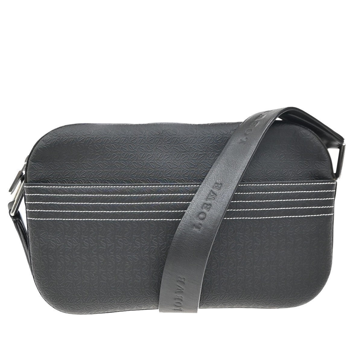 LOEWE Logo Repeat Anagram Crossbody Shoulder Bag PVC Leather Black 32EG246