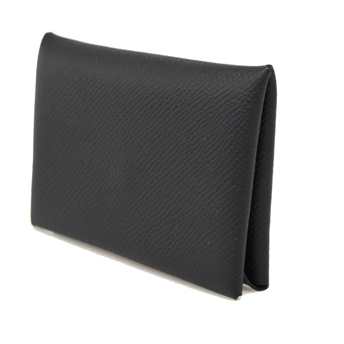 HERMES Logo Calvi Card Case Epsom Leather Black SHW France 72LC614