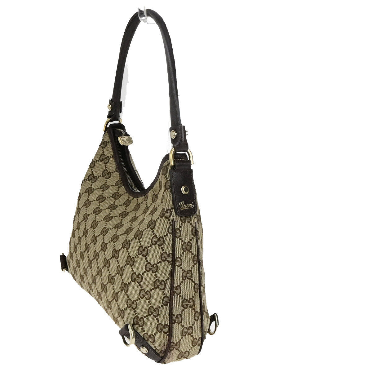 GUCCI Logo Abbey GG Pattern Shoulder Bag Canvas Leather Brown GHW Italy 66YG690