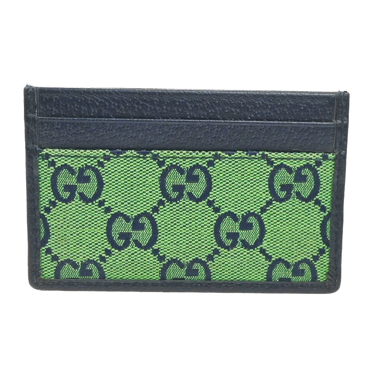 GUCCI Logo GG Pattern Card Case Canvas Leather Green Navy Blue Italy 67MA478