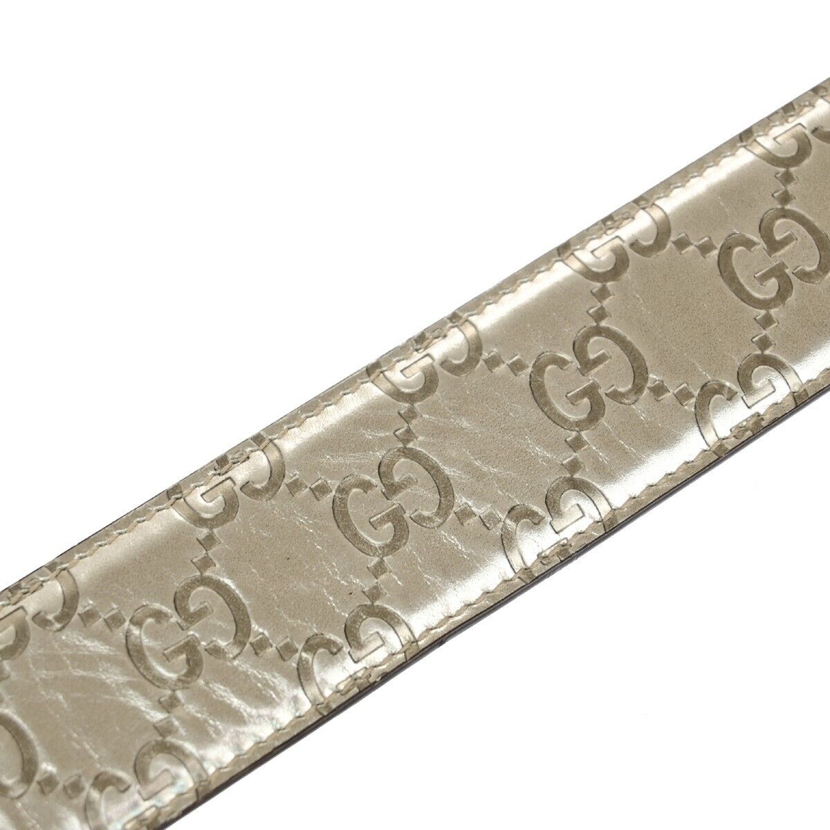 GUCCI GG Logo Interlocking Guccissima Belt 75/30 Leather Silver Italy 36EB415