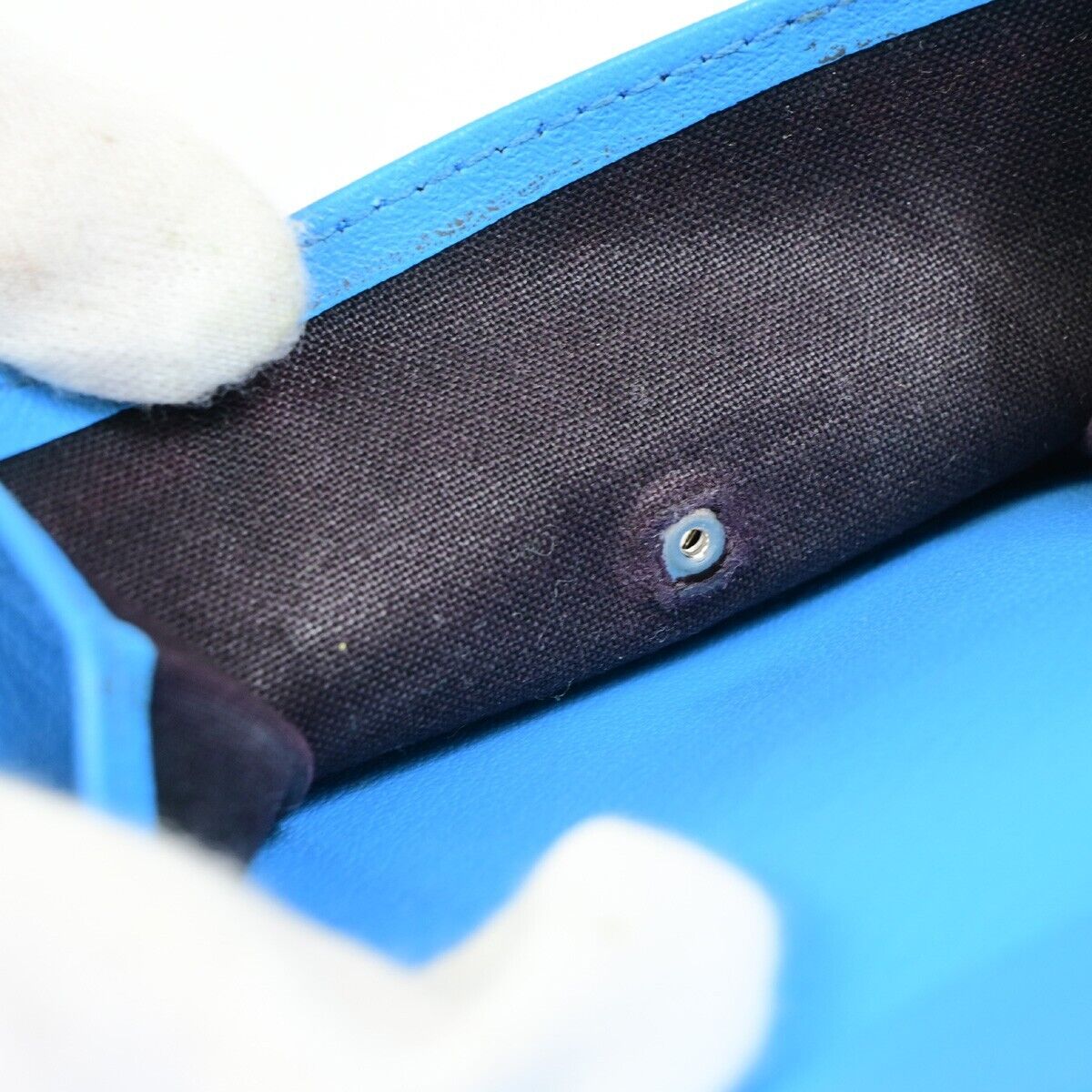 BALENCIAGA Logo Paper Mini Trifold Wallet Purse Leather Blue SHW Italy 68EB974