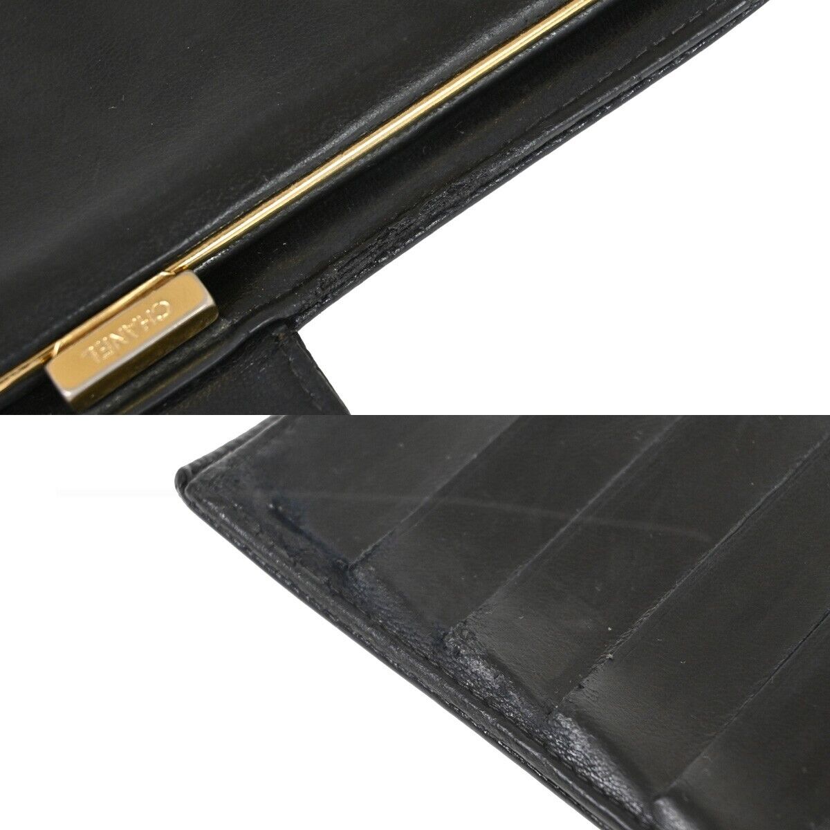 CHANEL CC Logo Long Bifold Wallet Purse Caviar Skin Leather Black GHW 34RF095