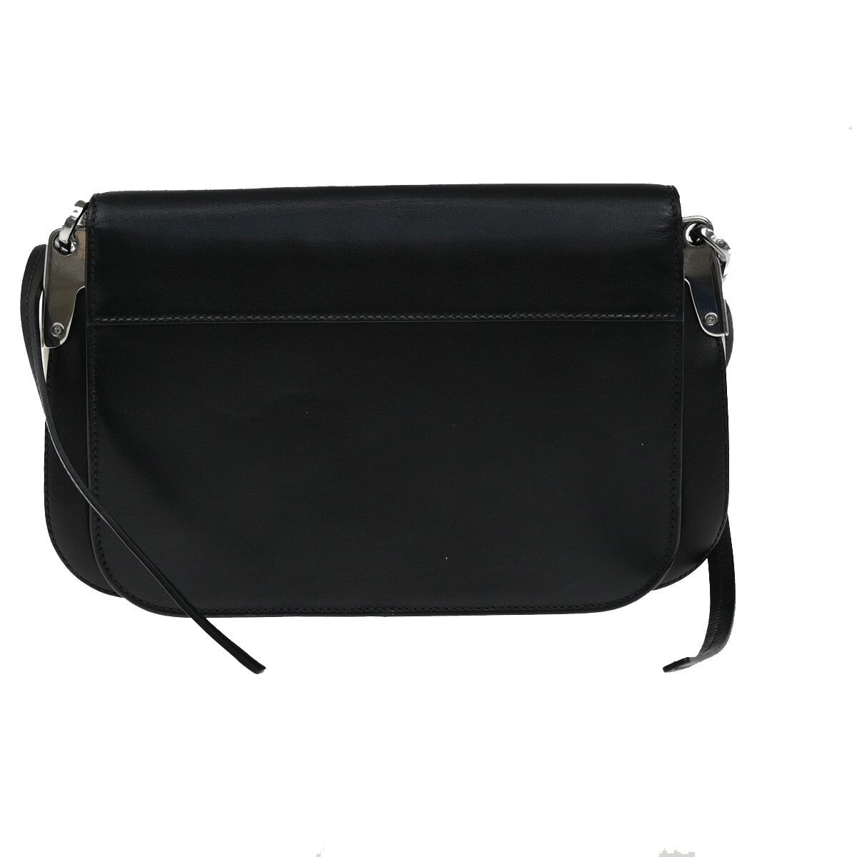 PRADA Logo Shoulder Hand Bag Leather Black SHW Italy 74RF249