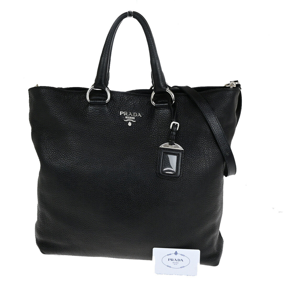 PRADA Logo 2Way Shoulder Hand Bag Vitello Daino Leather Black Nero SHW 12YG607