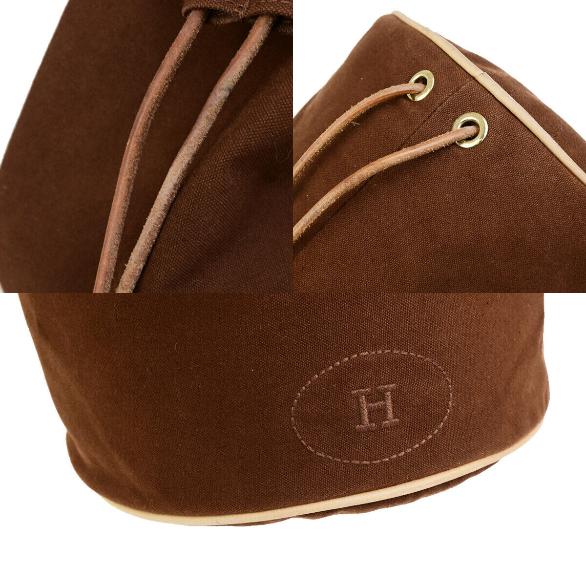 HERMES H Logo Polochon Mimile Shoulder Bag Cotton Leather BN GHW France 35YG636