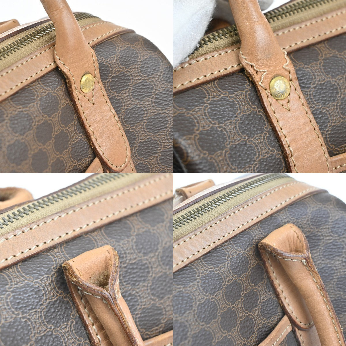 CELINE Logo Macadam Pattern Handbag PVC Leather Brown GHW Italy 63CA648