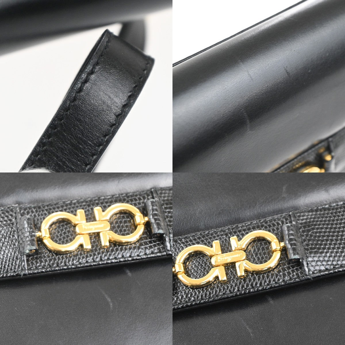 SALVATORE FERRAGAMO Gancini 2Way Shoulder Clutch Hand Bag Leather Black 67CA696