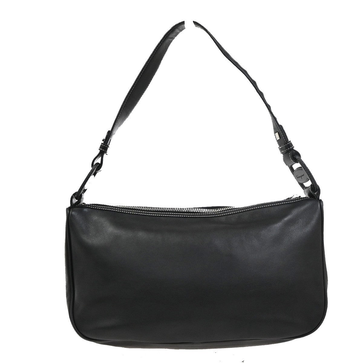 SALVATORE FERRAGAMO Logo Vara Shoulder Bag Leather Black SHW Italy 02MA690