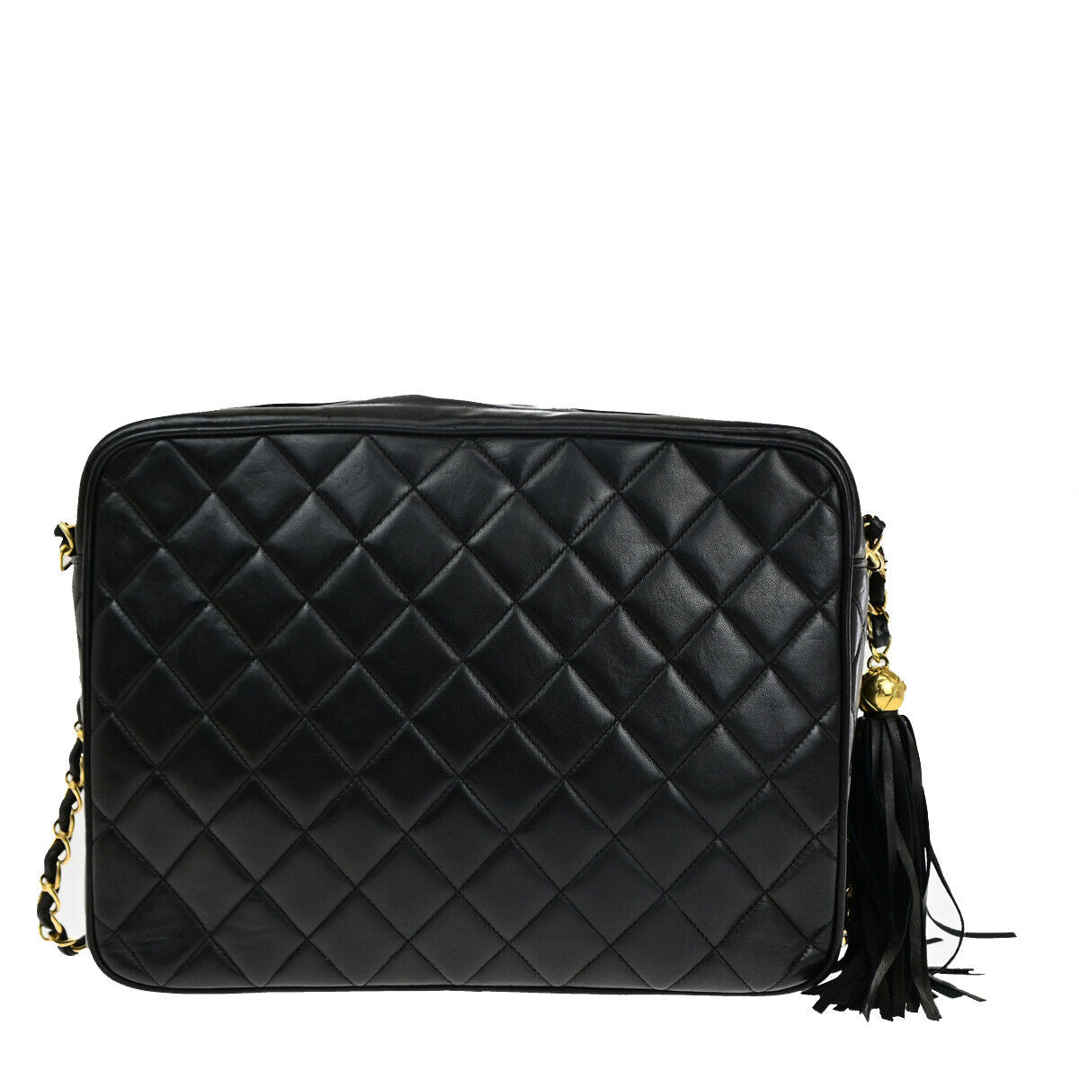 CHANEL CC Matelasse Tassel Chain Shoulder Bag Leather GHW BK Vintage 328RJ942