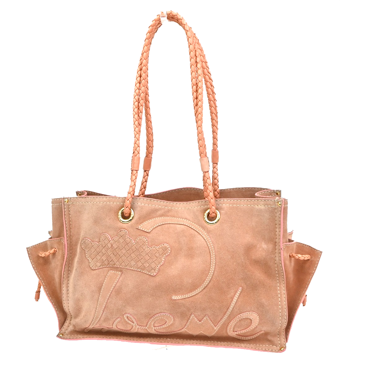 LOEWE Logo Crown Tote Shoulder Hand Bag Suede Skin Leather Pink GHW 72CA703