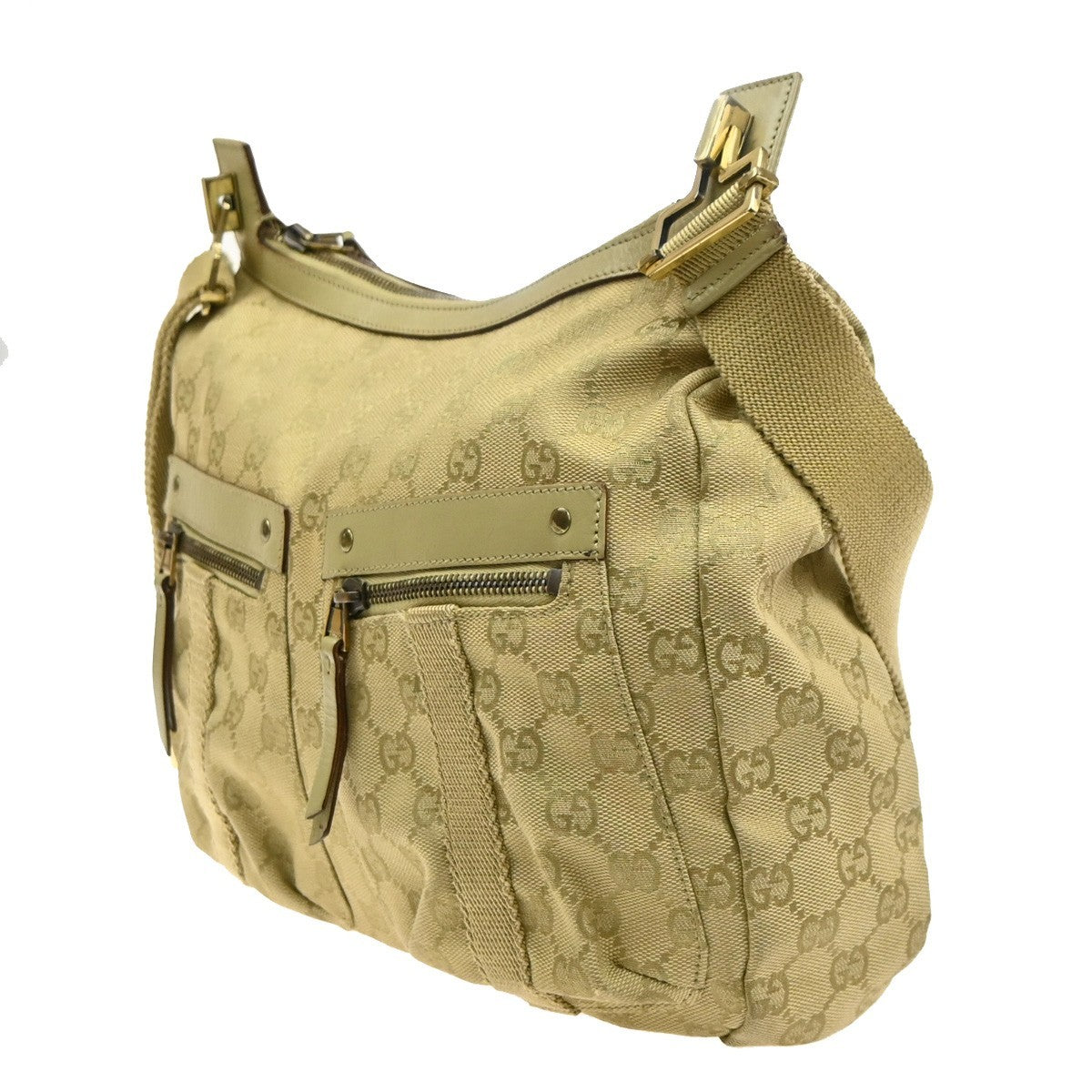 GUCCI Logo GG Pattern Shoulder Bag Canvas Leather Beige GHW Italy 34YJ134