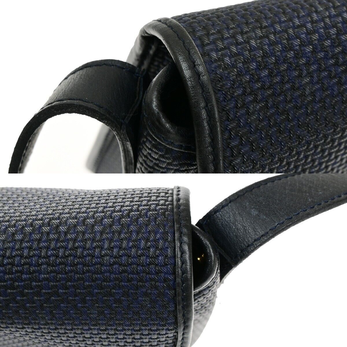 YVES SAINT LAURENT YSL Shoulder Bag Leather PVC Black Navy Blue Gold 66ED547