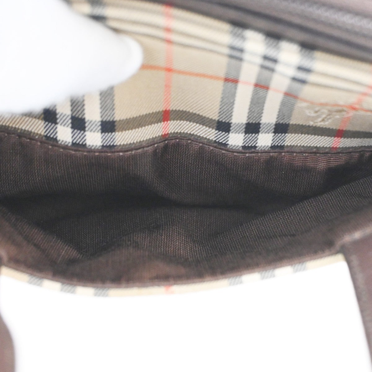 BURBERRY Logo Nova Check Small Hand Bag Canvas Leather Beige Brown GHW 87TA666