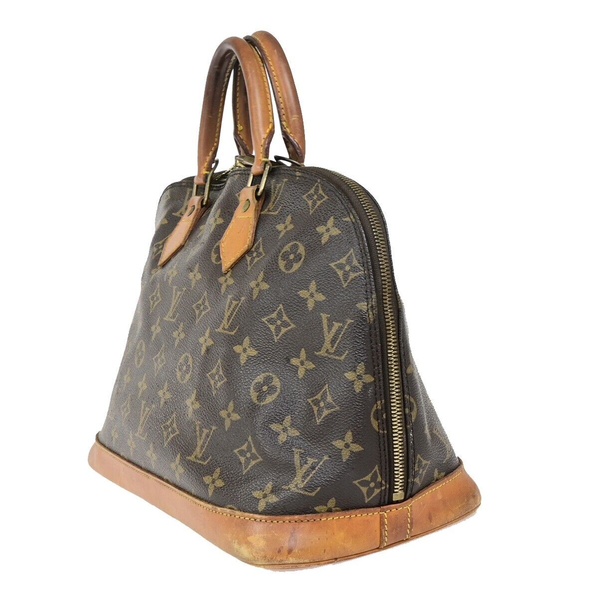 LOUIS VUITTON LV Logo Alma Hand Bag Monogram Leather Brown U.S.A. M51130 36FB182